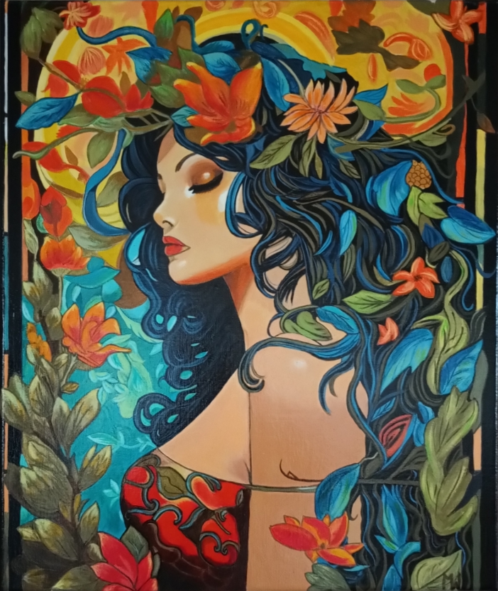 Femme au jardin 46x55